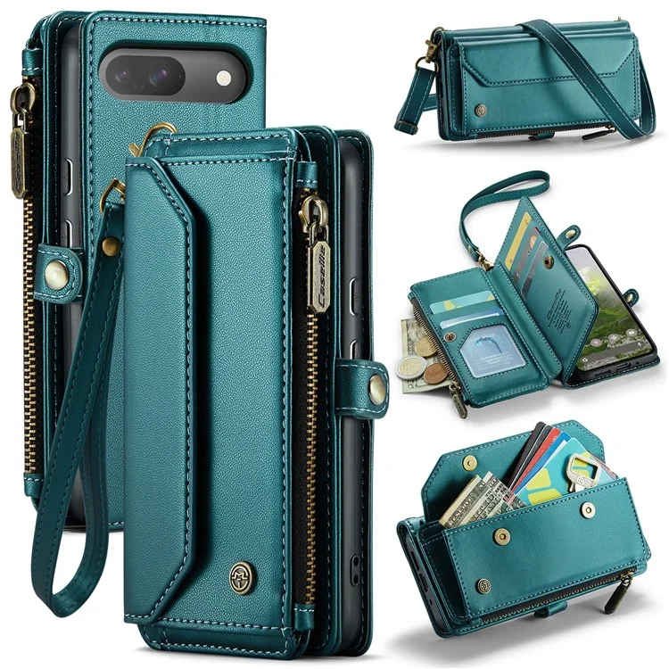 Serie Caseme C36 Para Google Pixel 9 / Bolso de Teléfono de Cuero Crossbody Pixel 9 Pro Case Con 7 Ranuras Para Tarjetas - Verde