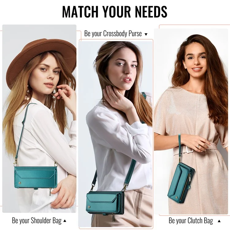 Serie Caseme C36 Para Google Pixel 9 / Bolso de Teléfono de Cuero Crossbody Pixel 9 Pro Case Con 7 Ranuras Para Tarjetas - Verde