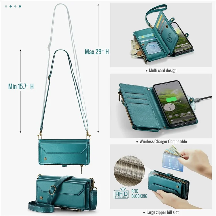 Serie Caseme C36 Para Google Pixel 9 / Bolso de Teléfono de Cuero Crossbody Pixel 9 Pro Case Con 7 Ranuras Para Tarjetas - Verde
