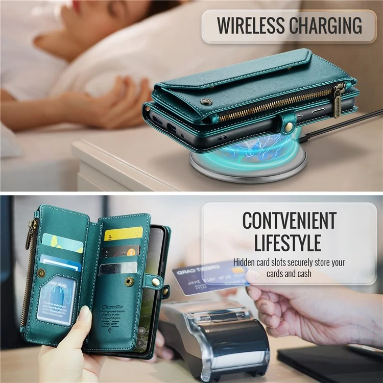 Serie Caseme C36 Para Google Pixel 9 / Bolso de Teléfono de Cuero Crossbody Pixel 9 Pro Case Con 7 Ranuras Para Tarjetas - Verde
