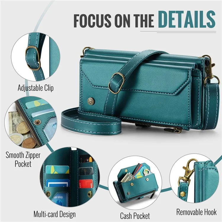 Serie Caseme C36 Para Google Pixel 9 / Bolso de Teléfono de Cuero Crossbody Pixel 9 Pro Case Con 7 Ranuras Para Tarjetas - Verde