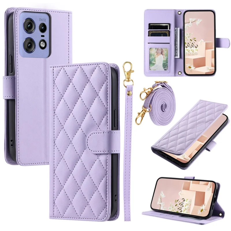 Para Motorola Edge 50 Pro 5G Funda de Cartera Rhombus Grid PU Leather Phone Cover - Púrpura
