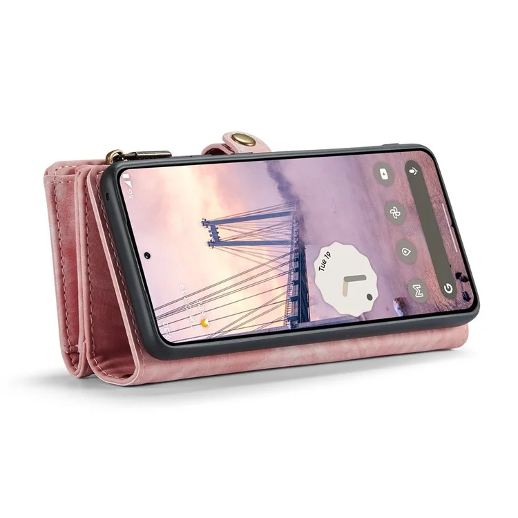 CASEME 008 Series para Google Pixel 9 Pro XL Capa Telefone Couro Tampa Zíper Bolso - Rosa