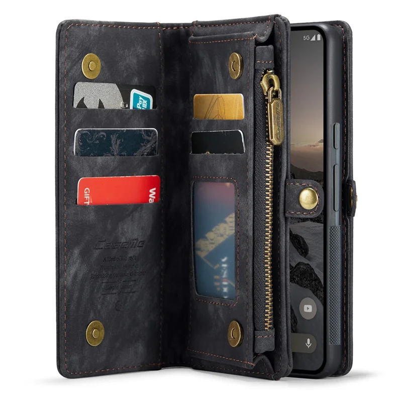For Google Pixel 9 / Pixel 9 Pro Phone Cases CASEME 008 Leather Cover with Detachable Wallet and Strap - Black