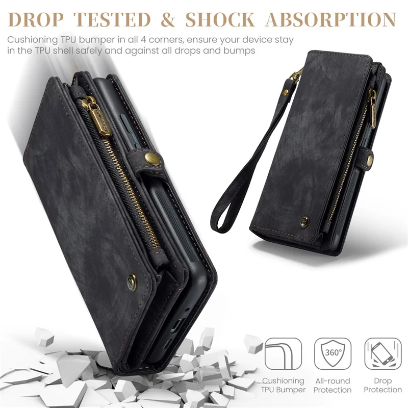 For Google Pixel 9 / Pixel 9 Pro Phone Cases CASEME 008 Leather Cover with Detachable Wallet and Strap - Black