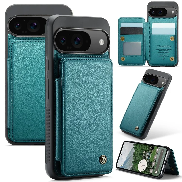 Serie Caseme C22 Per Google Pixel 9 / Pixel 9 Pro Case Leather+TPU Cover RFID Blocking Card Slot - Verde