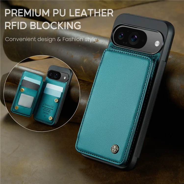 Serie Caseme C22 Per Google Pixel 9 / Pixel 9 Pro Case Leather+TPU Cover RFID Blocking Card Slot - Verde