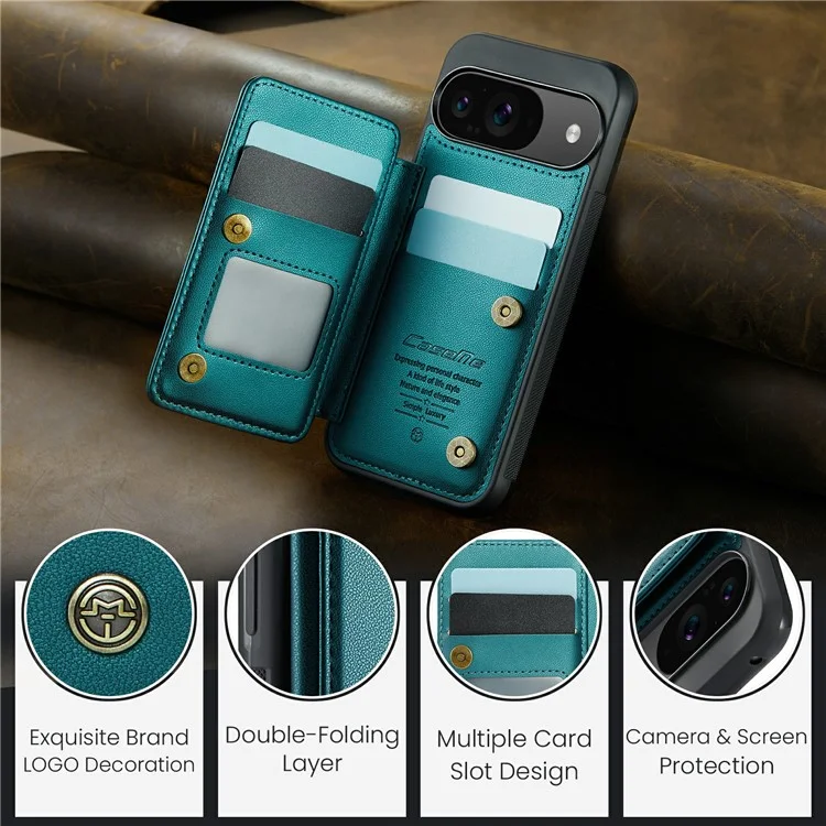 Serie Caseme C22 Per Google Pixel 9 / Pixel 9 Pro Case Leather+TPU Cover RFID Blocking Card Slot - Verde