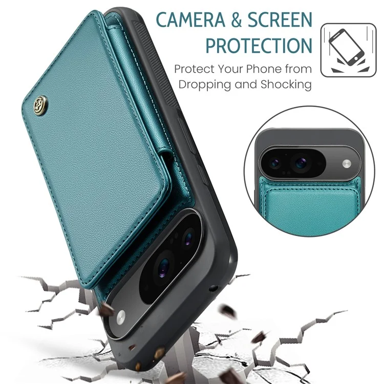 Serie Caseme C22 Per Google Pixel 9 / Pixel 9 Pro Case Leather+TPU Cover RFID Blocking Card Slot - Verde