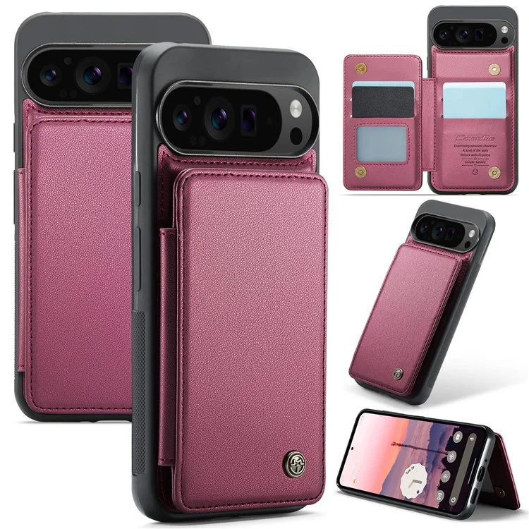 For Google Pixel 9 Pro XL Phone Case CASEME C22 Leather Back Cover with RFID Blocking Card Slots - Red