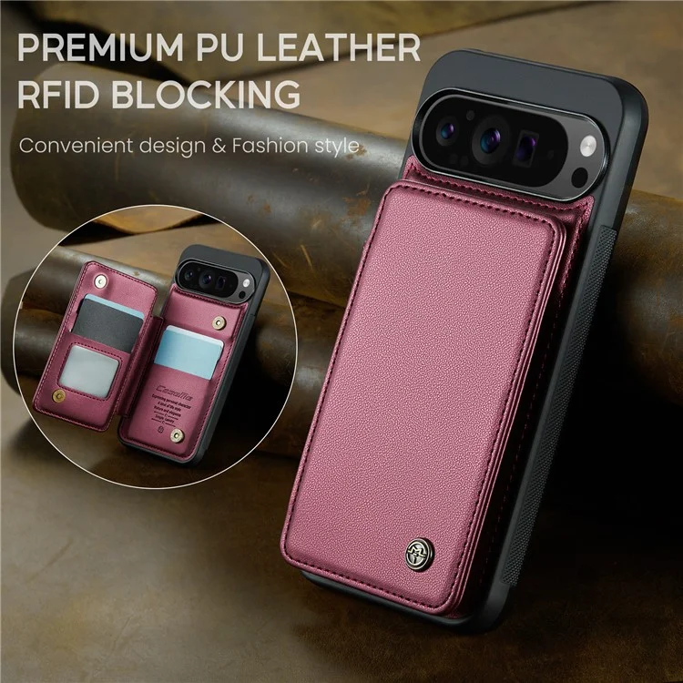 For Google Pixel 9 Pro XL Phone Case CASEME C22 Leather Back Cover with RFID Blocking Card Slots - Red