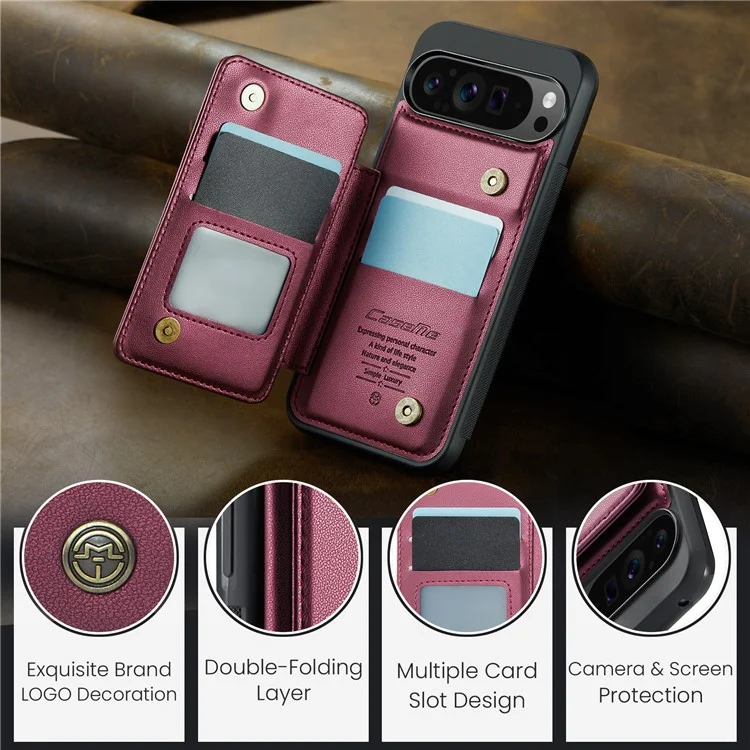 For Google Pixel 9 Pro XL Phone Case CASEME C22 Leather Back Cover with RFID Blocking Card Slots - Red