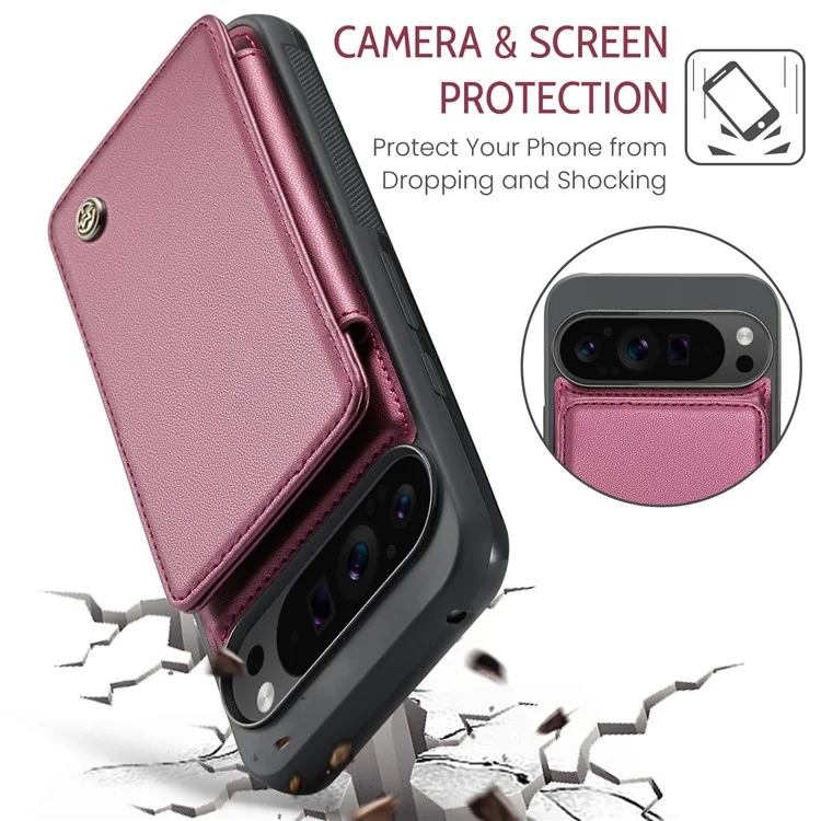For Google Pixel 9 Pro XL Phone Case CASEME C22 Leather Back Cover with RFID Blocking Card Slots - Red
