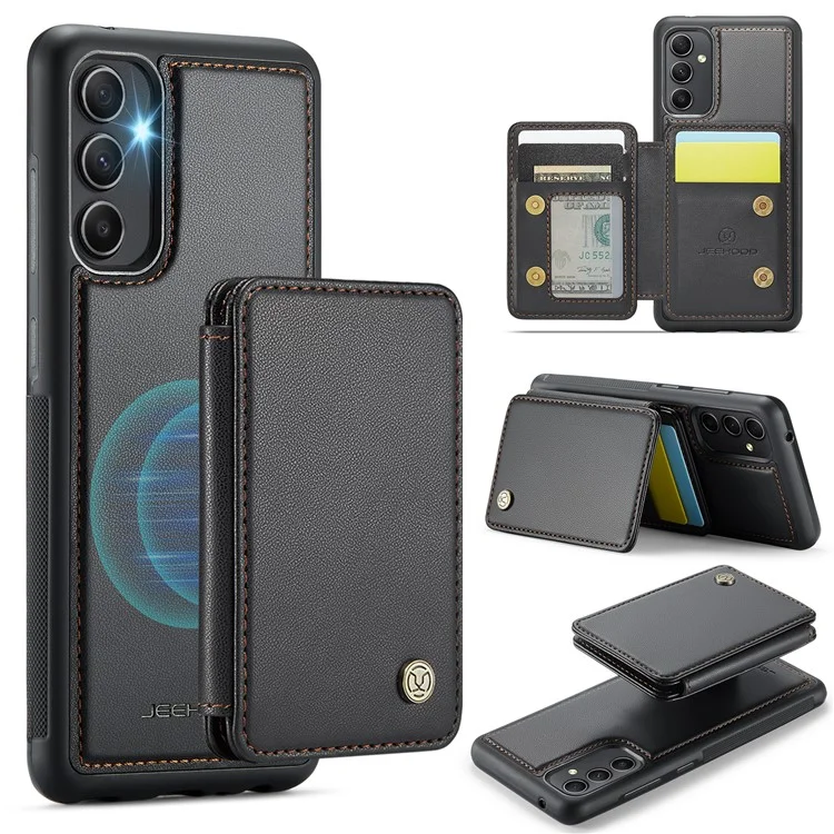Jeehood J05 Pour Samsung Galaxy A54 5G Carte de Cartes de Cartes de Carte de Boîtier Kickstand Leather + Tpu Téléphone - Noir