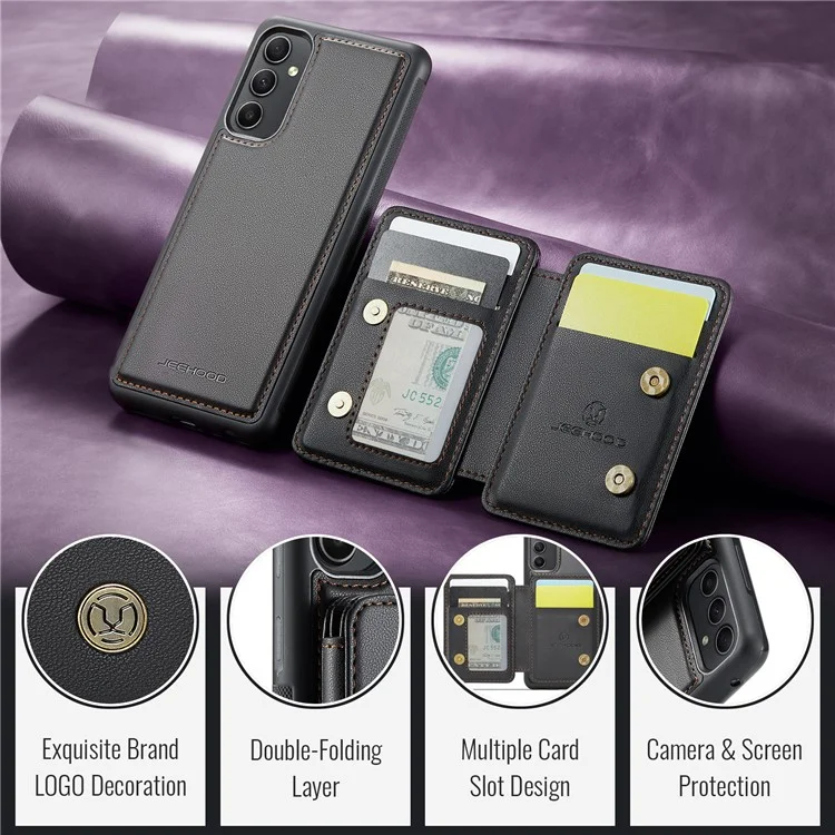 Jeehood J05 Pour Samsung Galaxy A54 5G Carte de Cartes de Cartes de Carte de Boîtier Kickstand Leather + Tpu Téléphone - Noir