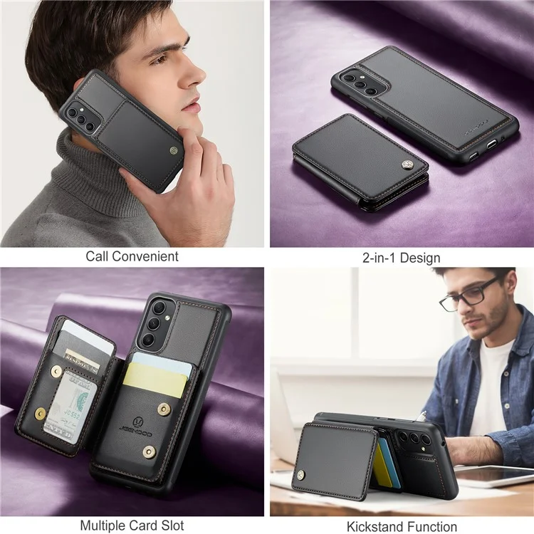 Jeehood J05 Pour Samsung Galaxy A54 5G Carte de Cartes de Cartes de Carte de Boîtier Kickstand Leather + Tpu Téléphone - Noir