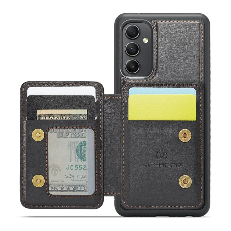 Jeehood J05 Pour Samsung Galaxy A54 5G Carte de Cartes de Cartes de Carte de Boîtier Kickstand Leather + Tpu Téléphone - Noir