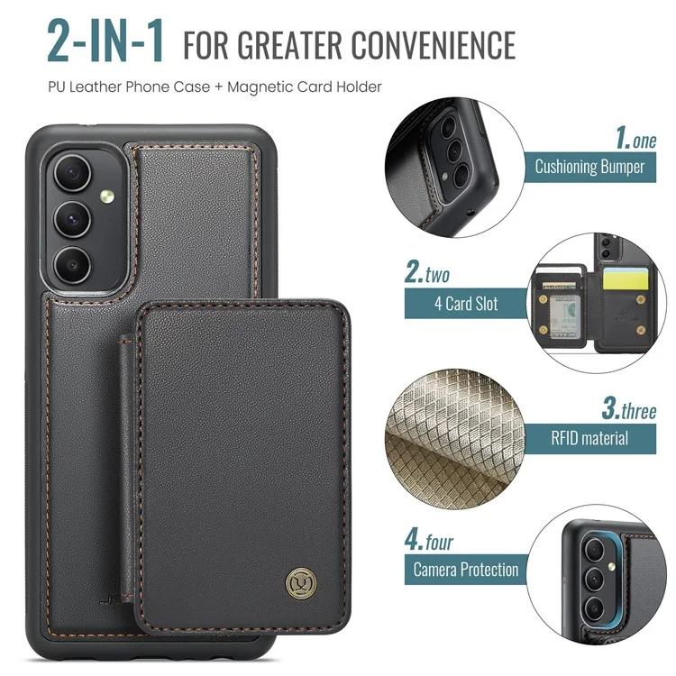 Jeehood J05 Pour Samsung Galaxy A54 5G Carte de Cartes de Cartes de Carte de Boîtier Kickstand Leather + Tpu Téléphone - Noir