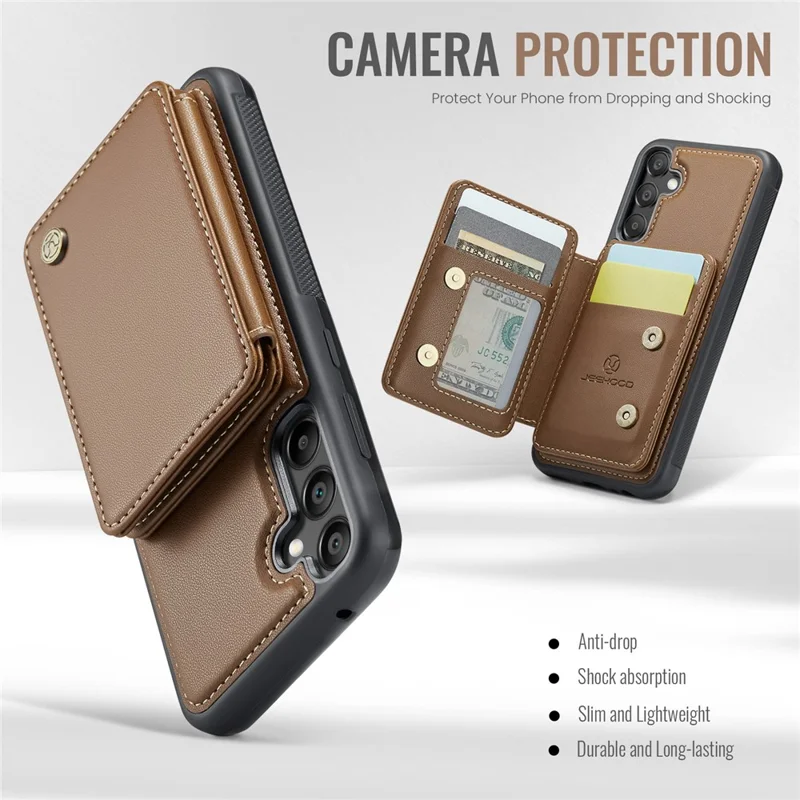 Jeehood J05 Pour Samsung Galaxy A35 5G Carte de Cartes de Cartes de Carte de Cartes Kickstand Leather + Tpu Téléphone - Brun