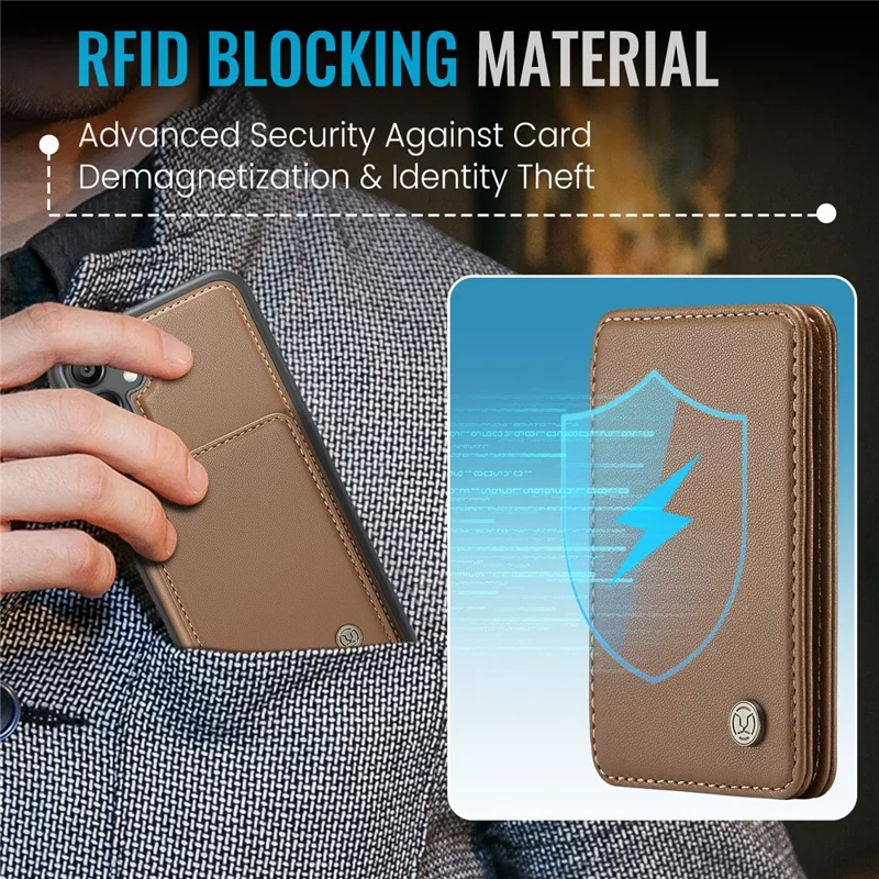 Jeehood J05 Pour Samsung Galaxy A35 5G Carte de Cartes de Cartes de Carte de Cartes Kickstand Leather + Tpu Téléphone - Brun