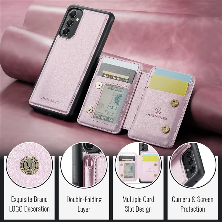 Jeehood J05 Para Samsung Galaxy A34 5G Case Soporte de Tarjetas Tootstand Leather+TPU Phone Cover - Rosa
