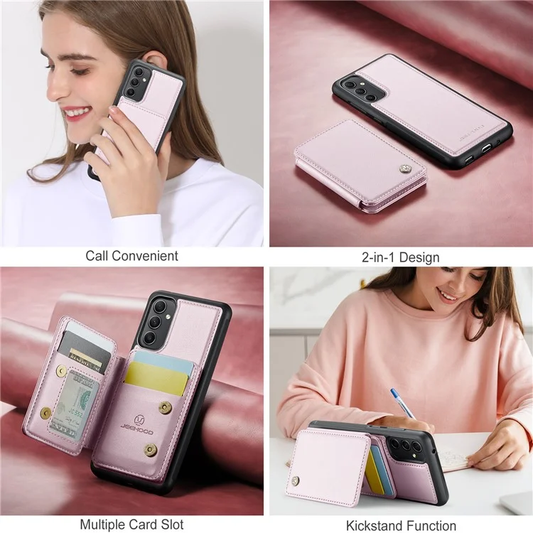Jeehood J05 Para Samsung Galaxy A34 5G Case Soporte de Tarjetas Tootstand Leather+TPU Phone Cover - Rosa