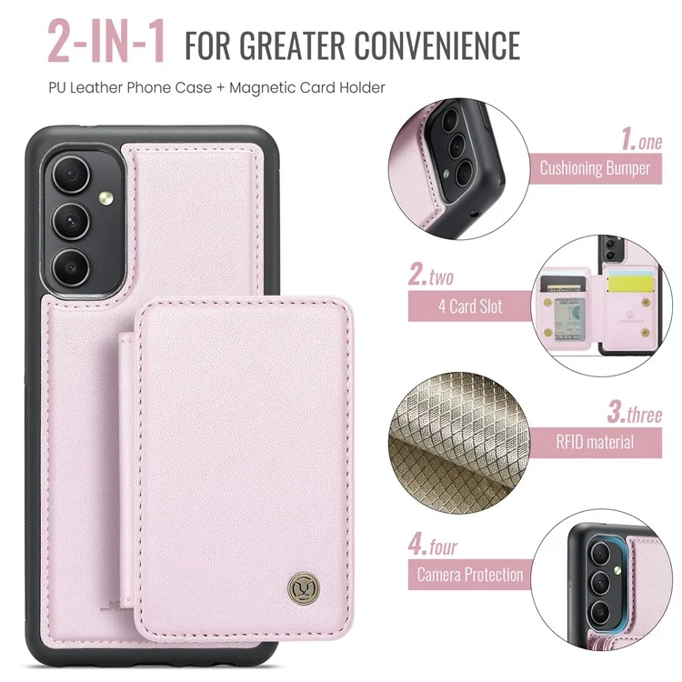 Jeehood J05 Para Samsung Galaxy A34 5G Case Soporte de Tarjetas Tootstand Leather+TPU Phone Cover - Rosa
