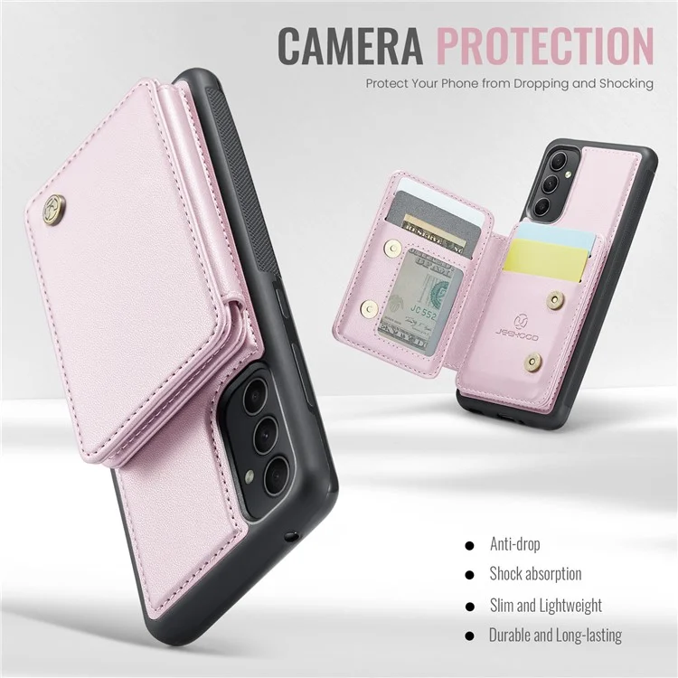 Jeehood J05 Para Samsung Galaxy A34 5G Case Soporte de Tarjetas Tootstand Leather+TPU Phone Cover - Rosa