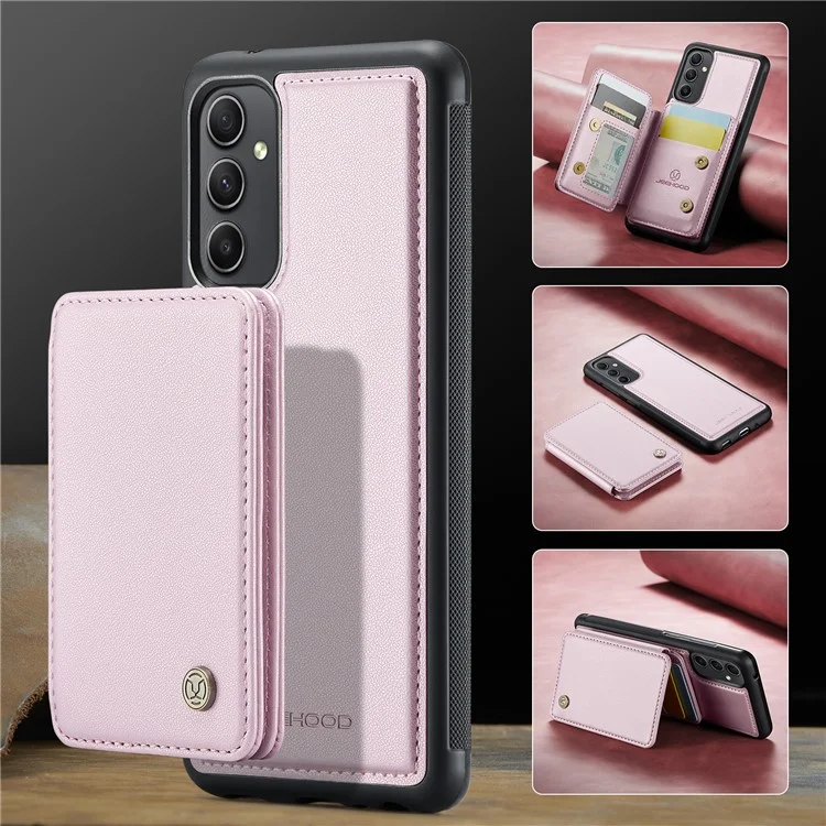 Jeehood J05 Para Samsung Galaxy A34 5G Case Soporte de Tarjetas Tootstand Leather+TPU Phone Cover - Rosa