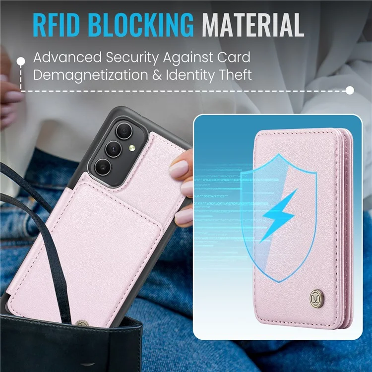 Jeehood J05 Para Samsung Galaxy A34 5G Case Soporte de Tarjetas Tootstand Leather+TPU Phone Cover - Rosa