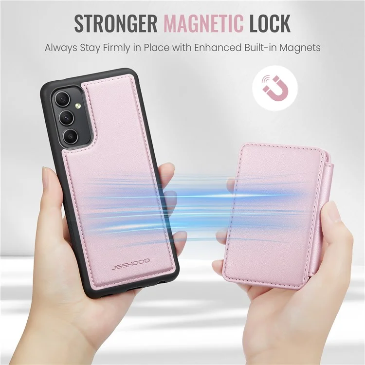Jeehood J05 Para Samsung Galaxy A34 5G Case Soporte de Tarjetas Tootstand Leather+TPU Phone Cover - Rosa