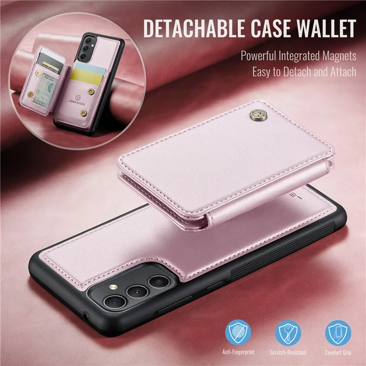Jeehood J05 Para Samsung Galaxy A34 5G Case Soporte de Tarjetas Tootstand Leather+TPU Phone Cover - Rosa