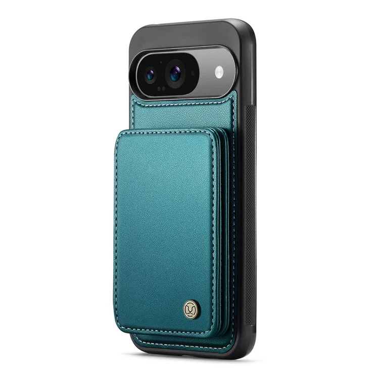 JEEHOOD J05 Für Google Pixel 9 / Pixel 9 Pro Hülle Kartenfach Kickstand Leder+TPU Handyhülle - Cyan