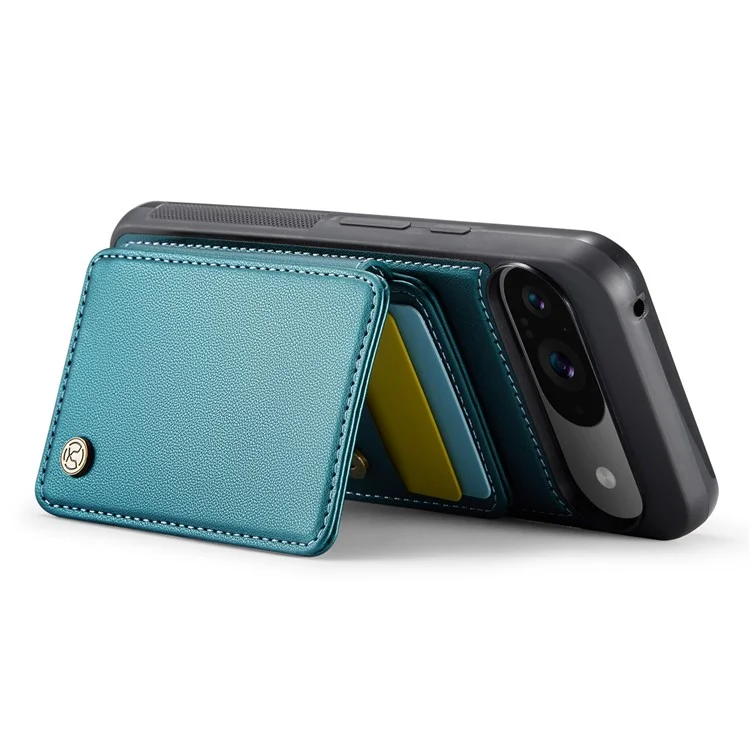 JEEHOOD J05 Für Google Pixel 9 / Pixel 9 Pro Hülle Kartenfach Kickstand Leder+TPU Handyhülle - Cyan