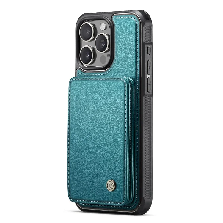 JEEHOOD J05 Étui pour iPhone 16 Pro Porte-cartes Support Cuir+TPU Coque Téléphone - Cyan
