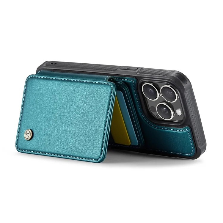JEEHOOD J05 Étui pour iPhone 16 Pro Porte-cartes Support Cuir+TPU Coque Téléphone - Cyan