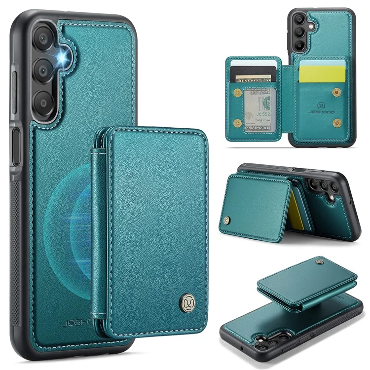 Jeehood J05 Для Samsung Galaxy A15 4G / Держатель Карты 5G Case Kickstand Кожа+tpu Phone Cover - Голубой