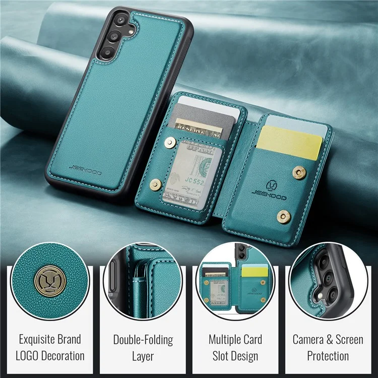 Jeehood J05 Для Samsung Galaxy A15 4G / Держатель Карты 5G Case Kickstand Кожа+tpu Phone Cover - Голубой