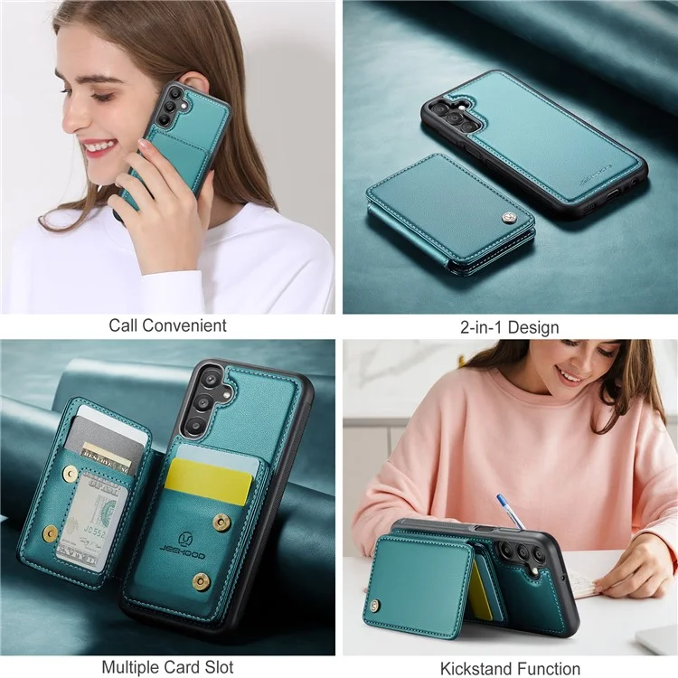 Jeehood J05 Для Samsung Galaxy A15 4G / Держатель Карты 5G Case Kickstand Кожа+tpu Phone Cover - Голубой