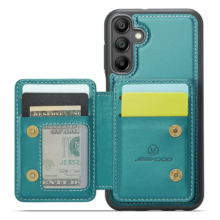 Jeehood J05 Для Samsung Galaxy A15 4G / Держатель Карты 5G Case Kickstand Кожа+tpu Phone Cover - Голубой