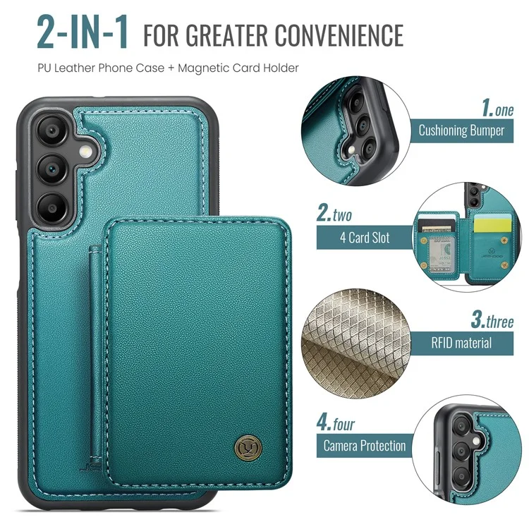 Jeehood J05 Для Samsung Galaxy A15 4G / Держатель Карты 5G Case Kickstand Кожа+tpu Phone Cover - Голубой