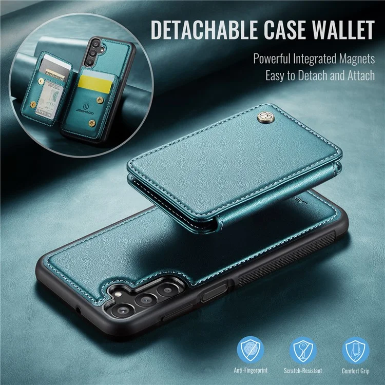 Jeehood J05 Для Samsung Galaxy A15 4G / Держатель Карты 5G Case Kickstand Кожа+tpu Phone Cover - Голубой
