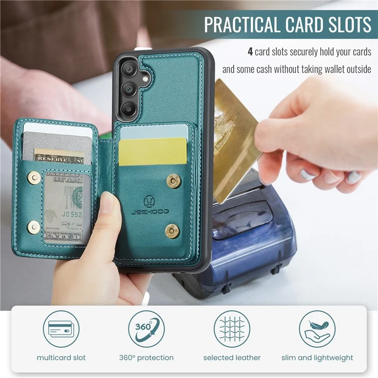 Jeehood J05 Для Samsung Galaxy A15 4G / Держатель Карты 5G Case Kickstand Кожа+tpu Phone Cover - Голубой