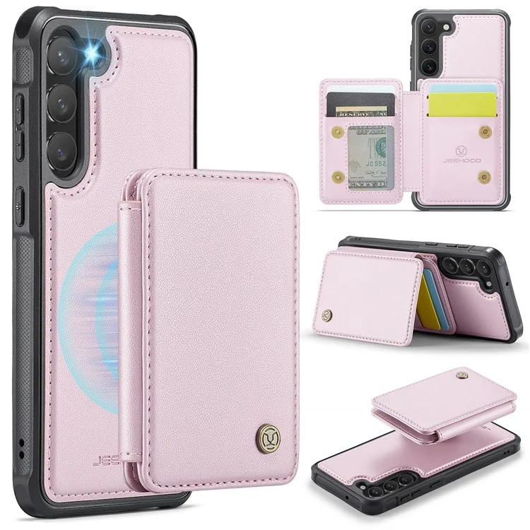 Jeoume J05 Für Samsung Galaxy S23 Case Card Holder Kickstand Leder+tpu -telefonabdeckung - Rosa