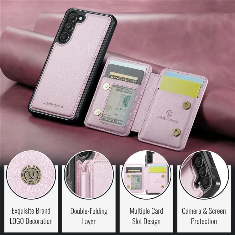 Jeoume J05 Für Samsung Galaxy S23 Case Card Holder Kickstand Leder+tpu -telefonabdeckung - Rosa