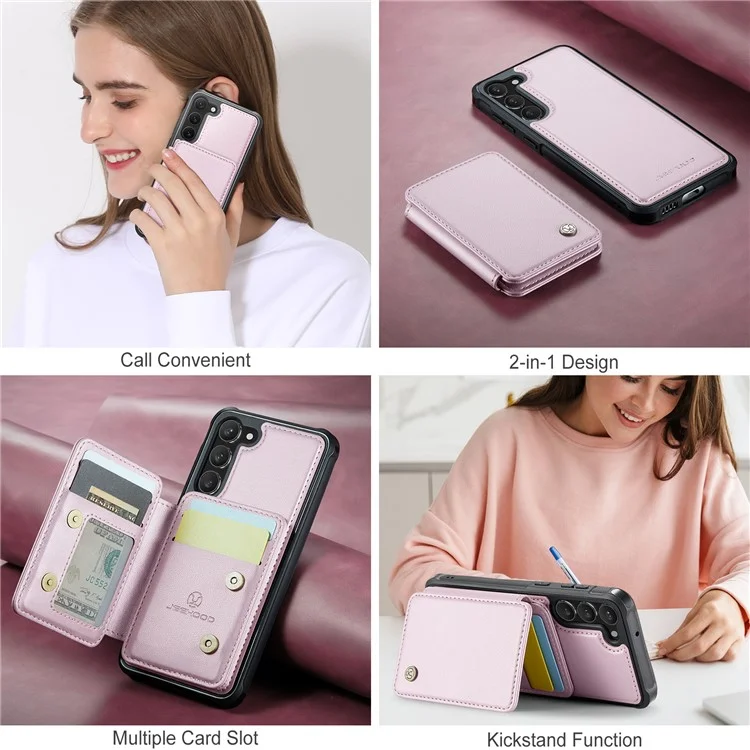 Jeoume J05 Für Samsung Galaxy S23 Case Card Holder Kickstand Leder+tpu -telefonabdeckung - Rosa