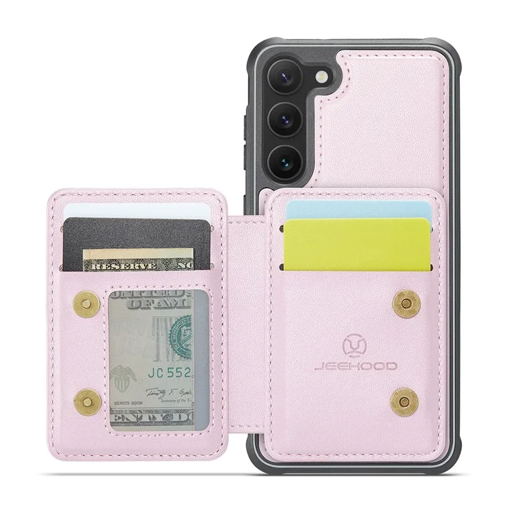 Jeoume J05 Für Samsung Galaxy S23 Case Card Holder Kickstand Leder+tpu -telefonabdeckung - Rosa