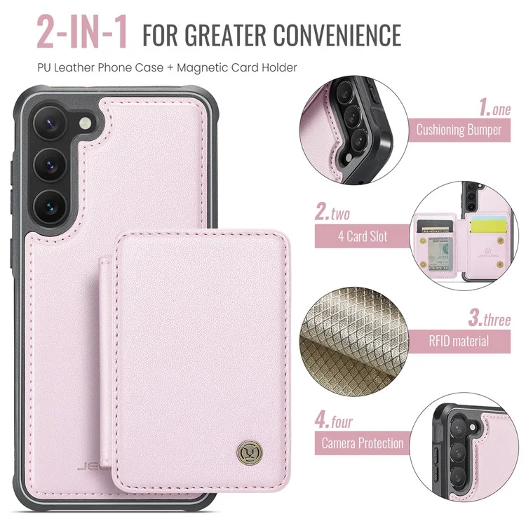 Jeoume J05 Für Samsung Galaxy S23 Case Card Holder Kickstand Leder+tpu -telefonabdeckung - Rosa