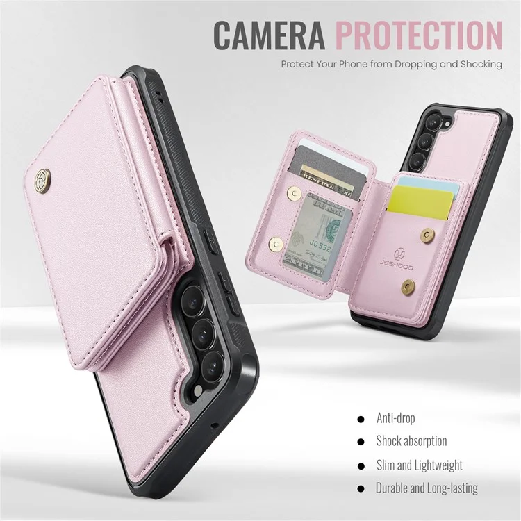 Jeoume J05 Für Samsung Galaxy S23 Case Card Holder Kickstand Leder+tpu -telefonabdeckung - Rosa