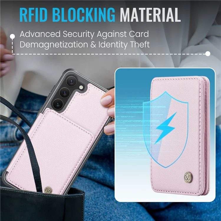 Jeoume J05 Für Samsung Galaxy S23 Case Card Holder Kickstand Leder+tpu -telefonabdeckung - Rosa
